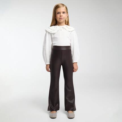 THERMIQUE Pantalon fille chocolat effet cuir évasé et molletonné