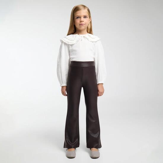 THERMIQUE Pantalon fille chocolat effet cuir évasé et molletonné