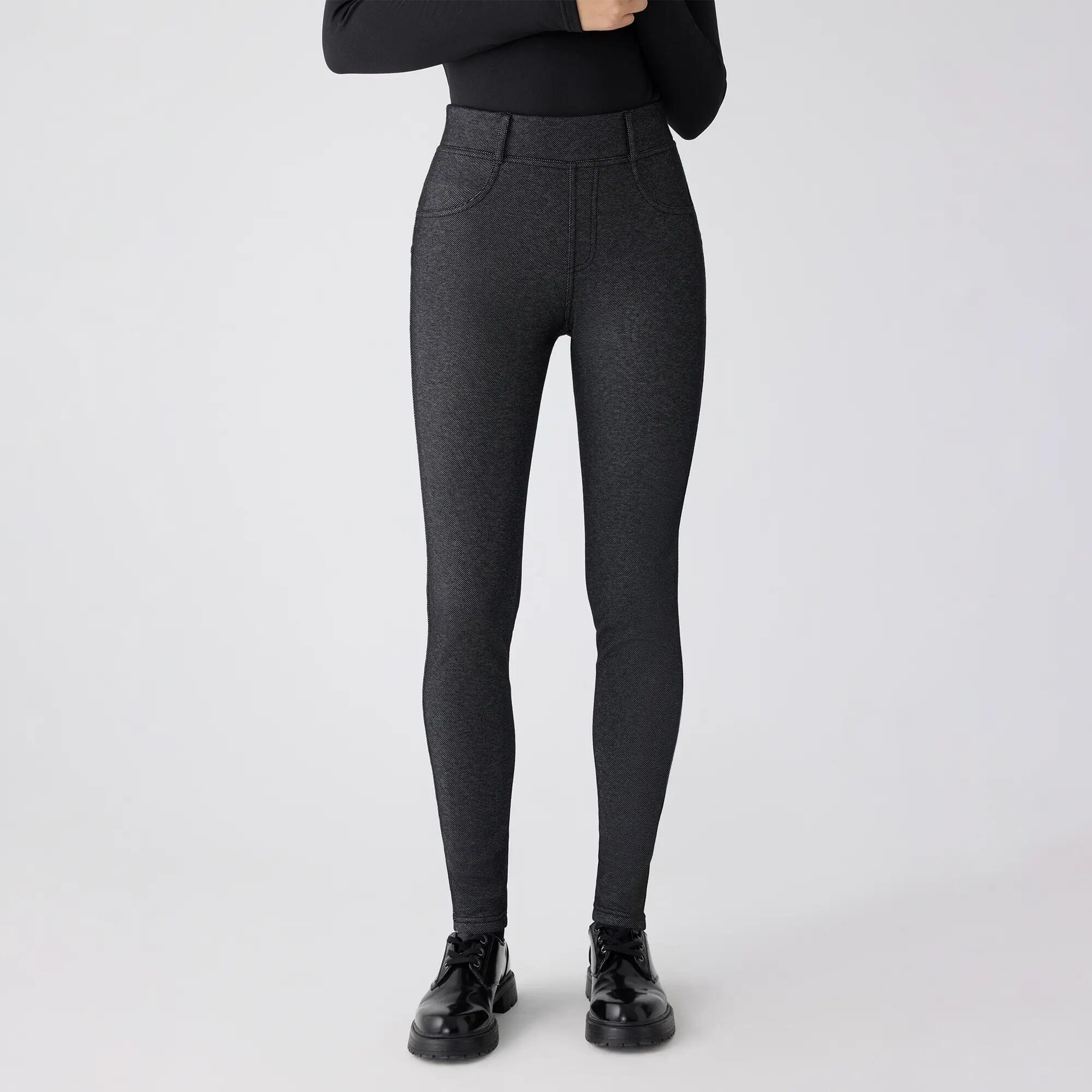 TÉRMICO Leggings afelpados efecto vaquero algodón push-up negro 3/6