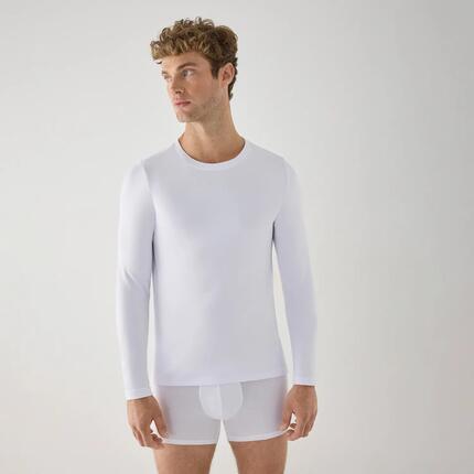 T-shirt THERMAL pour homme, manches longues, col rond, blanc