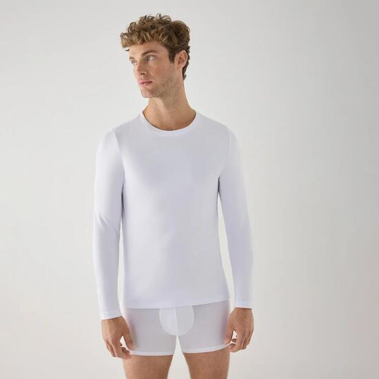 T-shirt THERMAL pour homme, manches longues, col rond, blanc