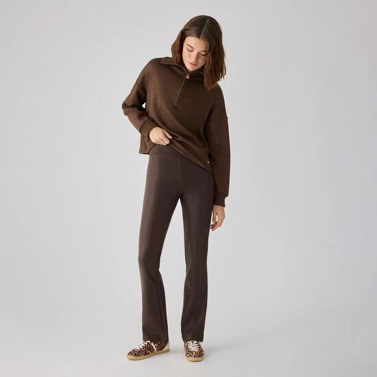 TÉRMICO Leggings efecto piel acampanados marrón chocolate