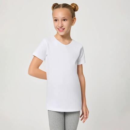 T-shirt thermique léger à manches courtes et col en V pour enfant, blanc