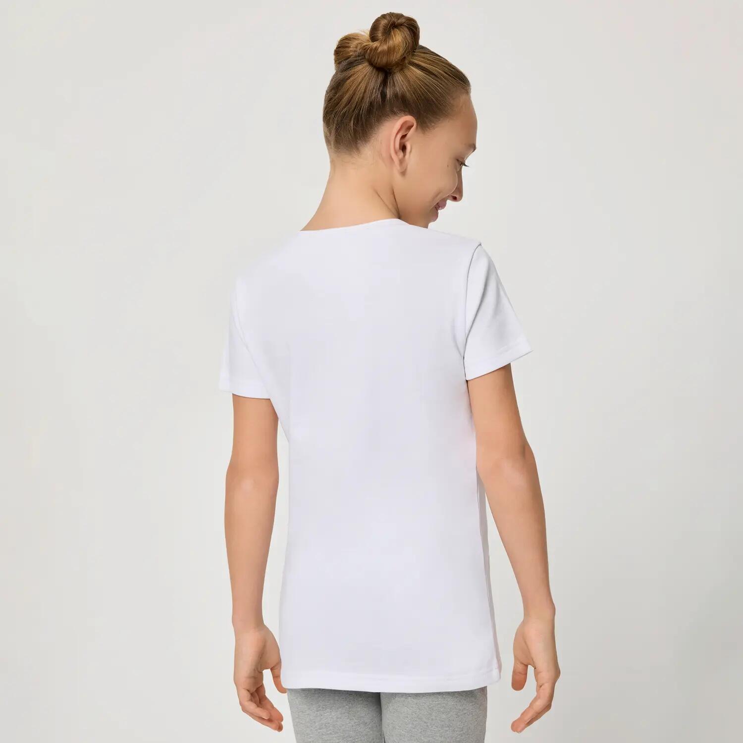 Camiseta térmica leve infantil de manga curta com decote em V, branca. 2/6