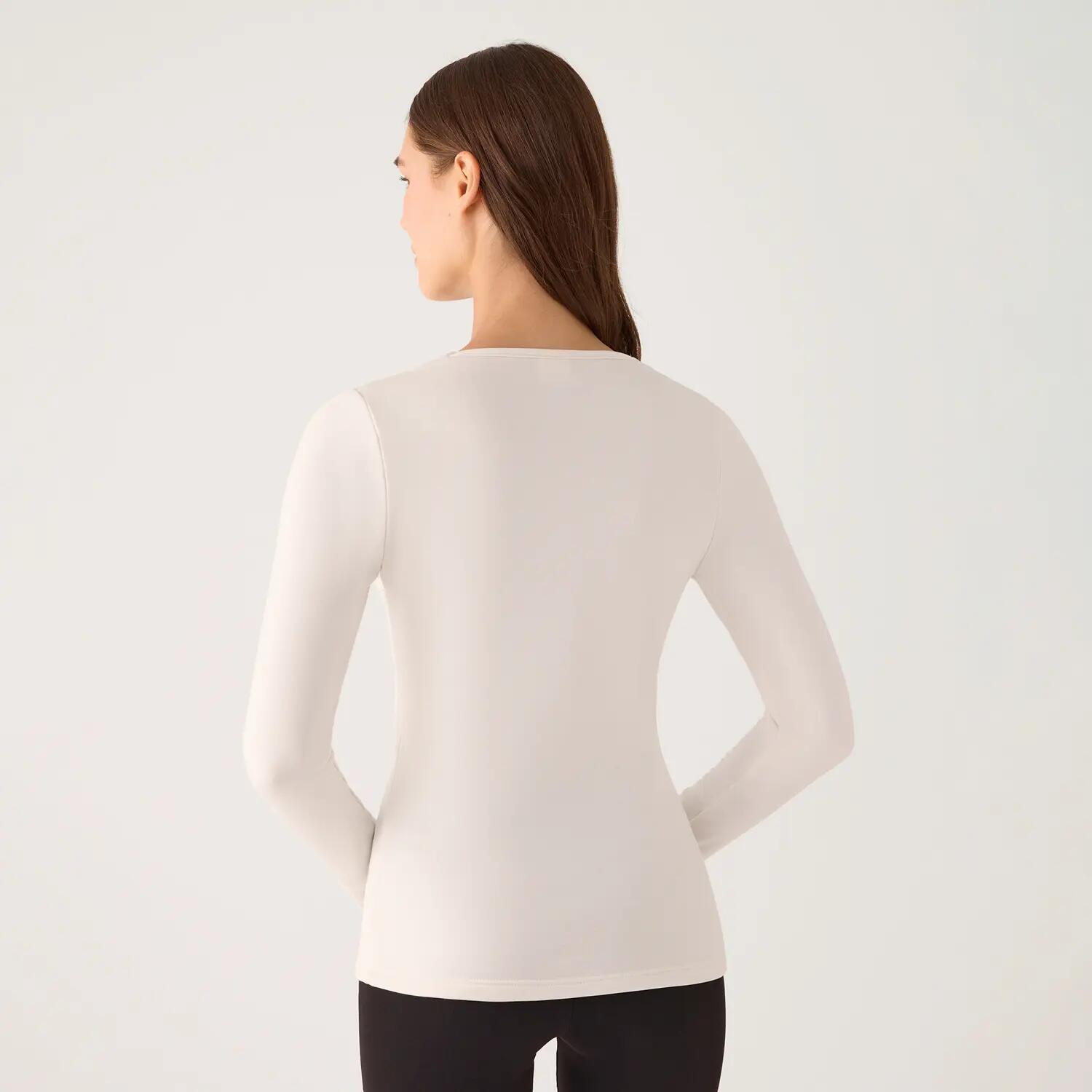 TÉRMICO Camiseta mujer manga larga encaje en escote y puños marfil 2/6