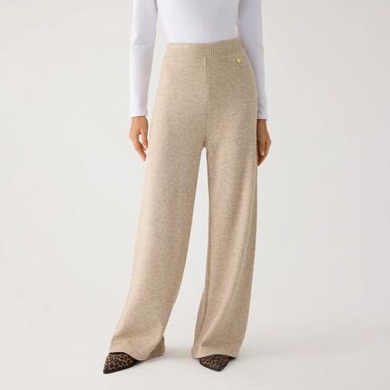 Pantalones anchos cálidos tiro alto beige