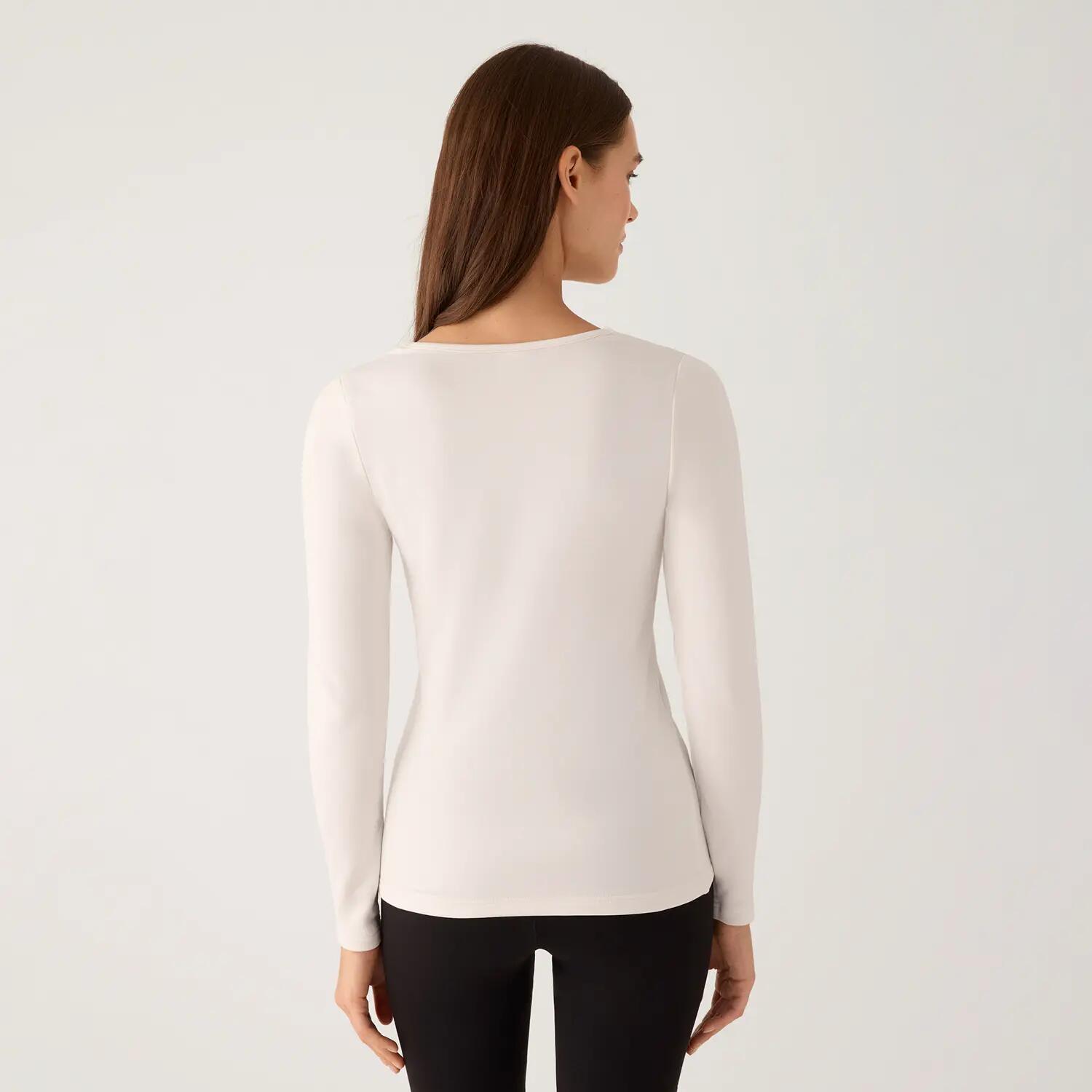 TÉRMICO Camiseta mujer manga larga escote V con encaje marfil 2/6