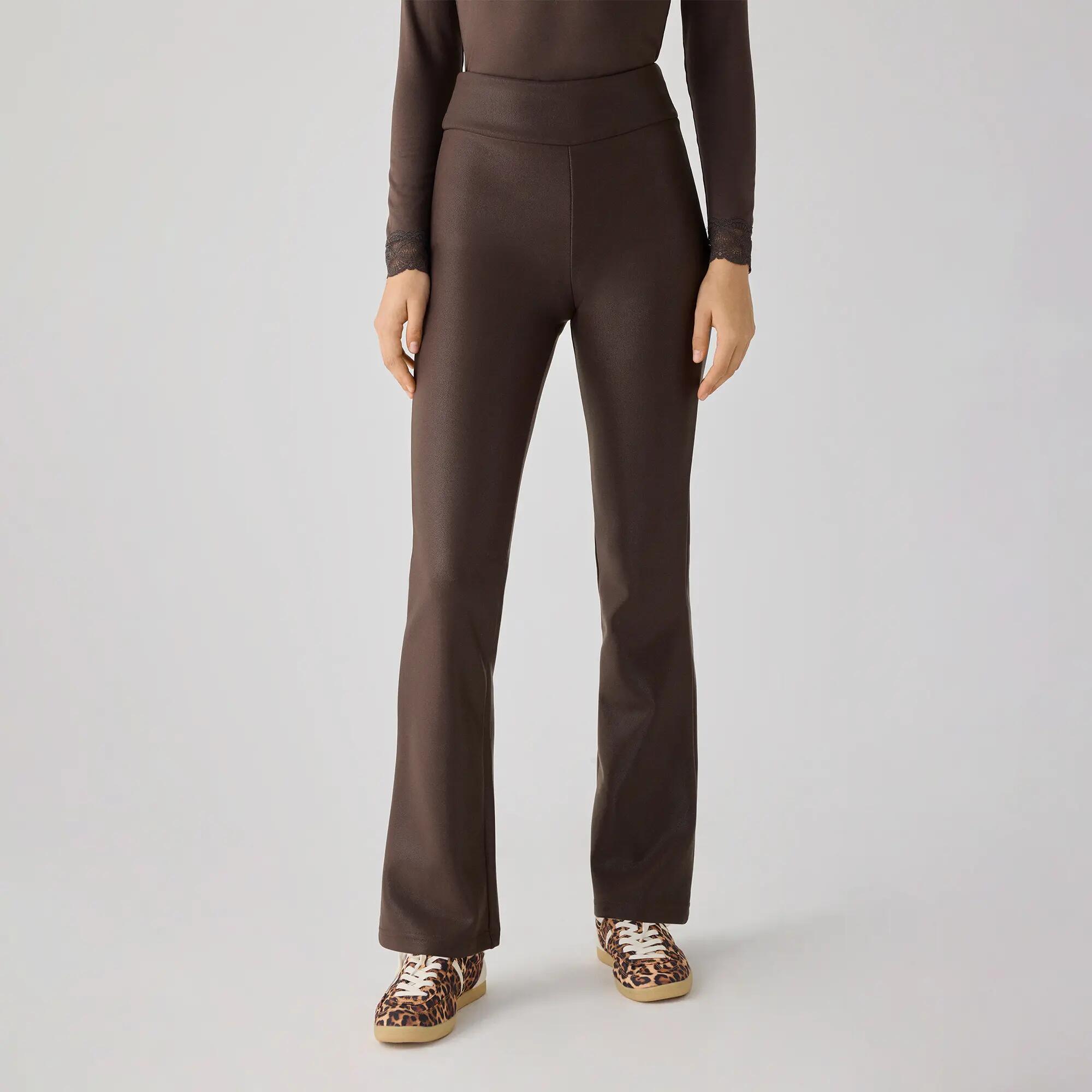 TÉRMICO Leggings efecto piel acampanados marrón chocolate 3/6