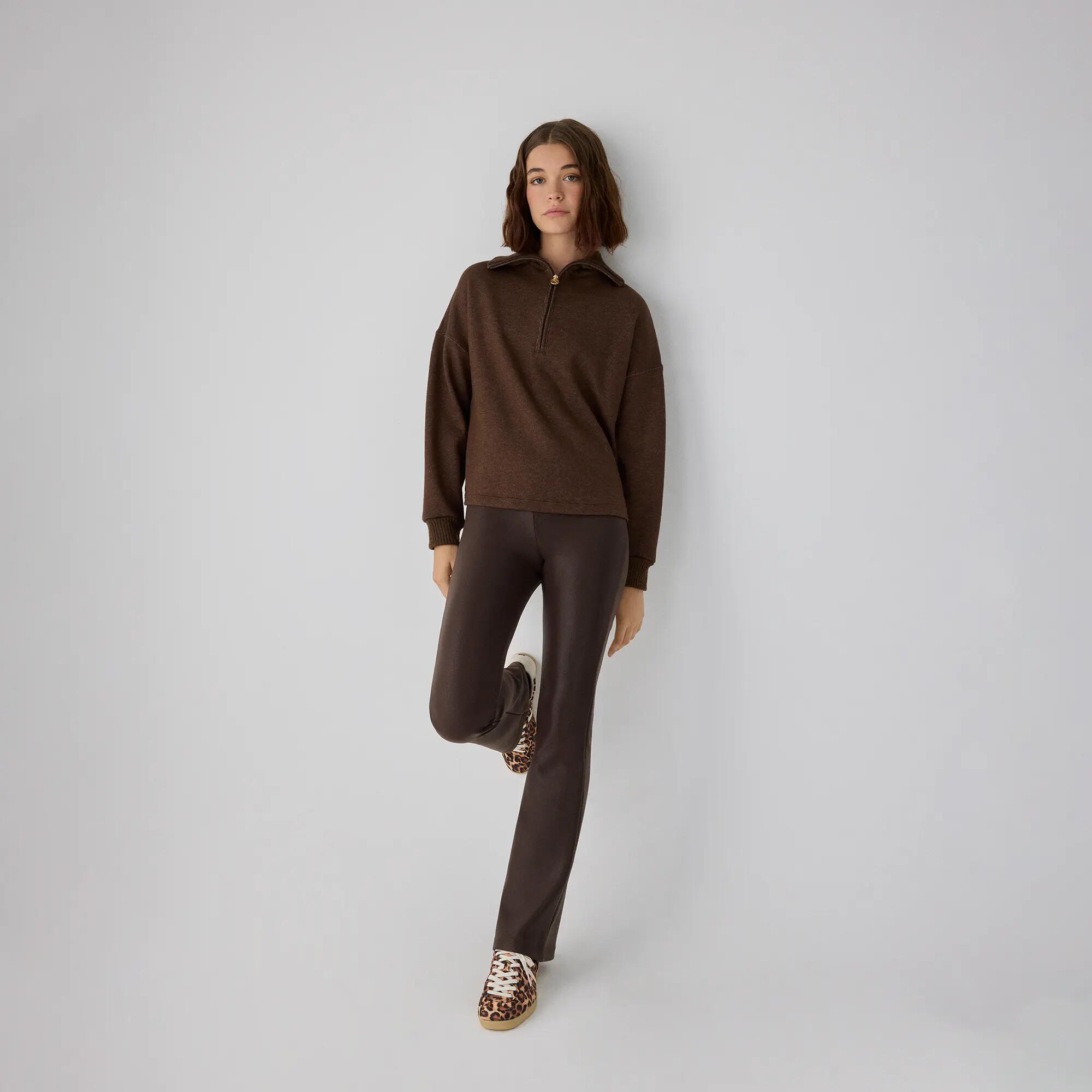 TÉRMICO Leggings efecto piel acampanados marrón chocolate 2/6