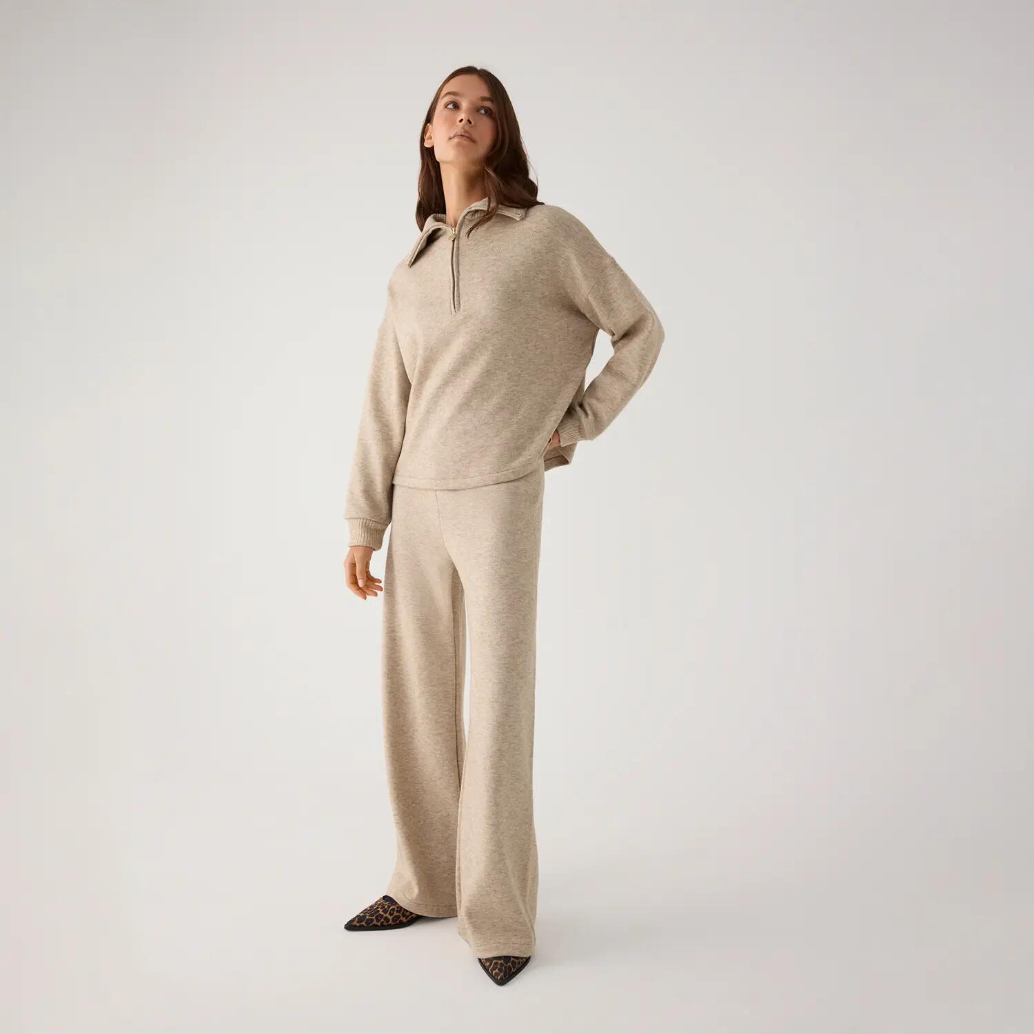 Pantalones anchos cálidos tiro alto beige 5/7