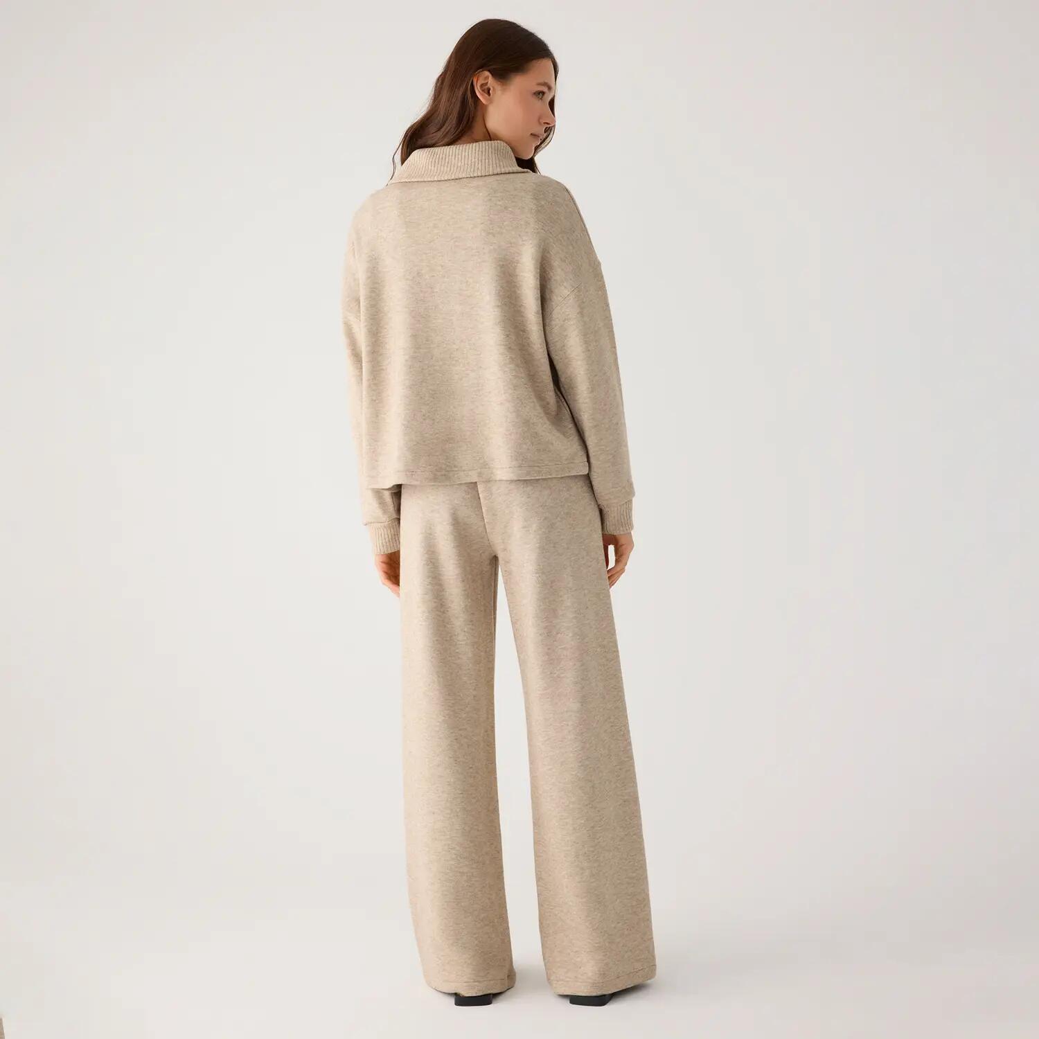 Pantalones anchos cálidos tiro alto beige 3/7