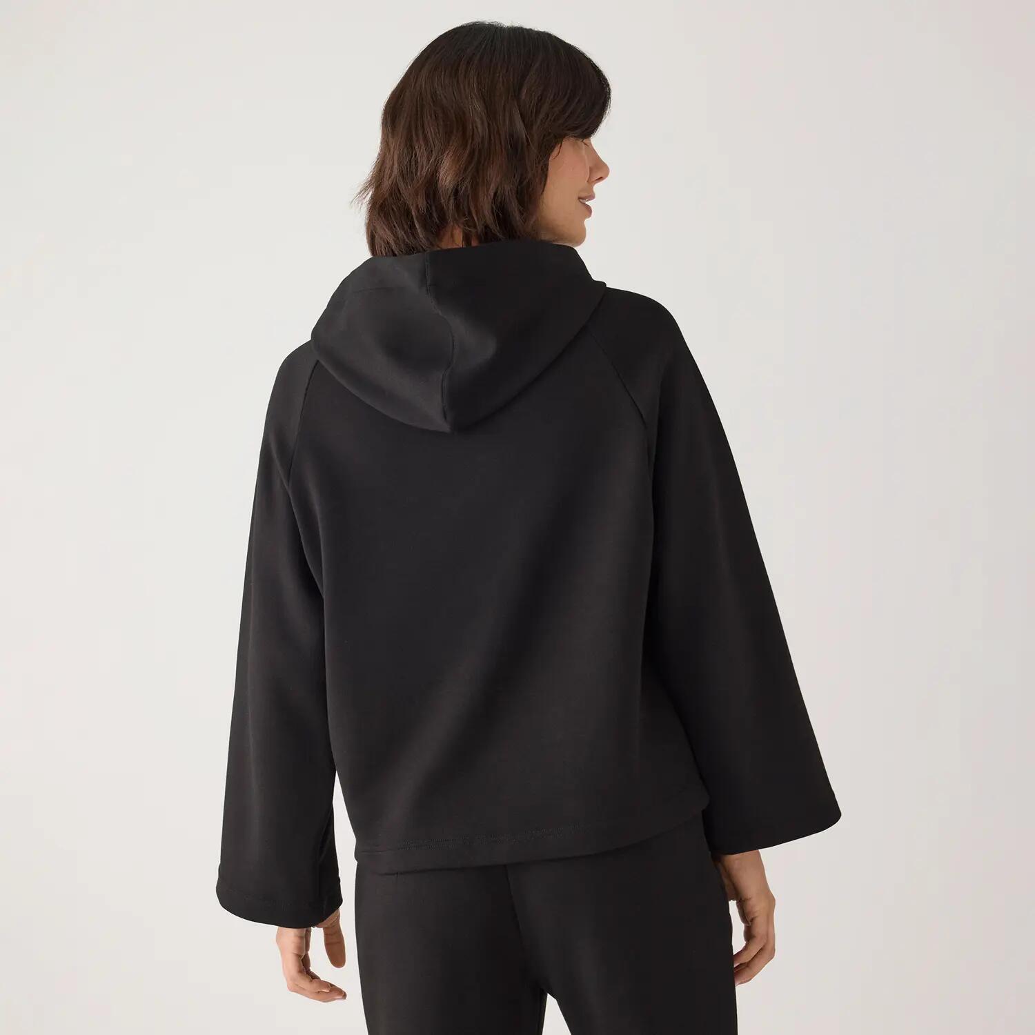 Sweat à capuche noir en polaire à manches évasées 3/7
