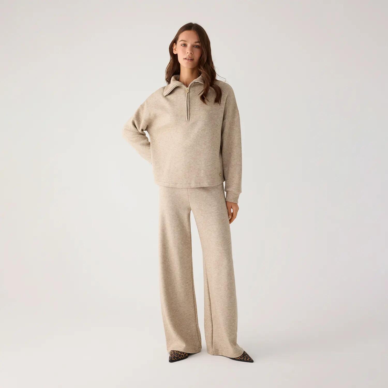 Pantalones anchos cálidos tiro alto beige 2/7