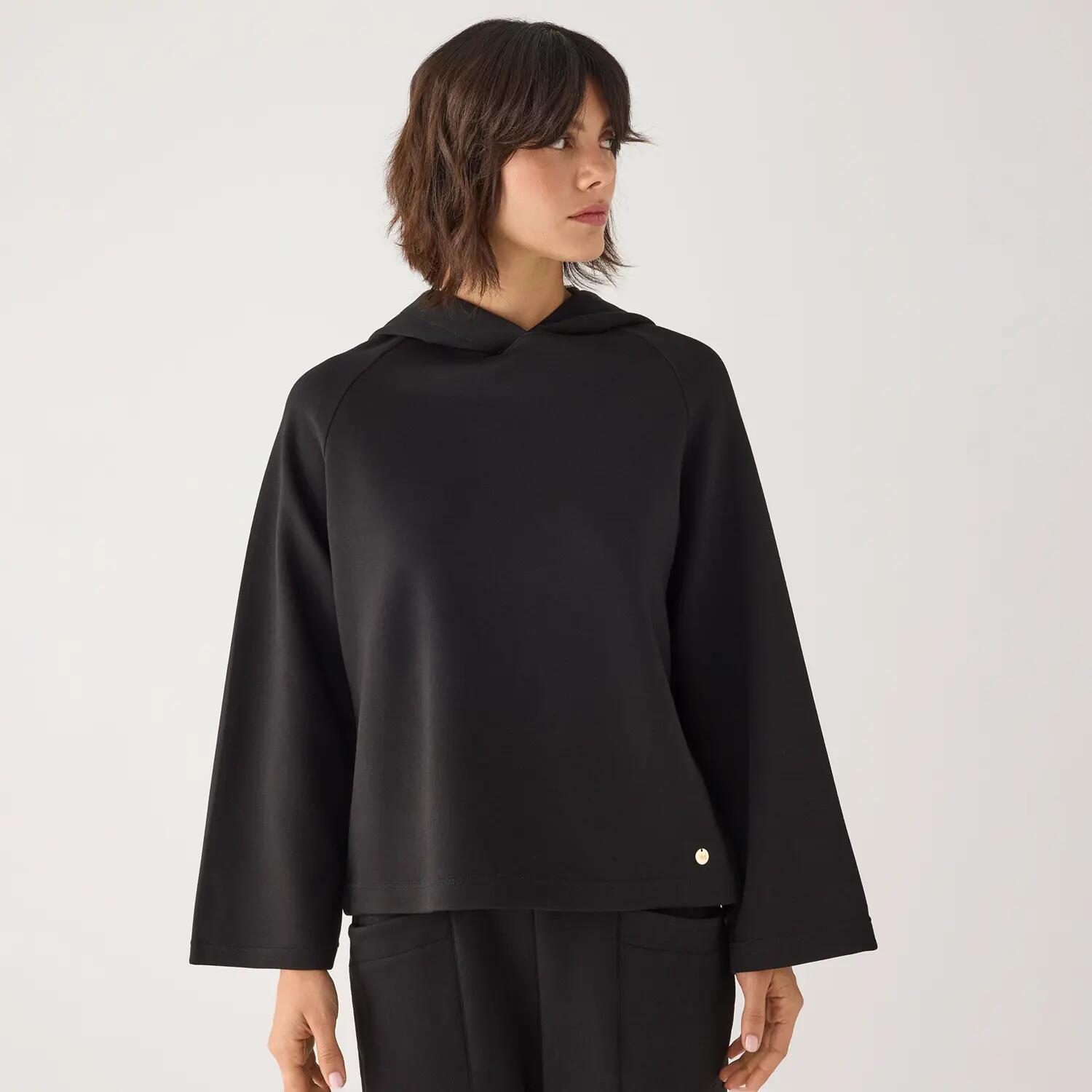 Sweat à capuche noir en polaire à manches évasées 2/7