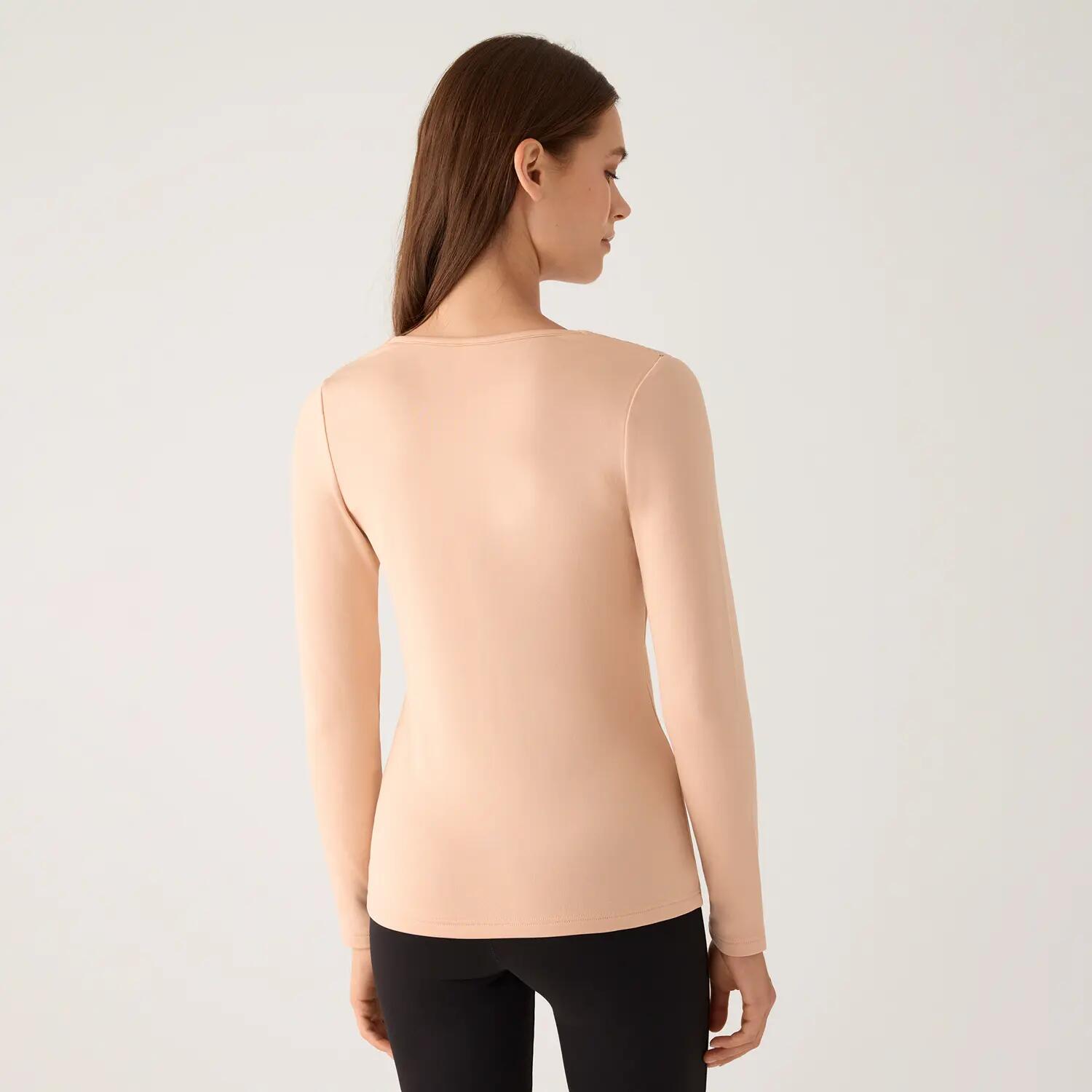 TÉRMICO Camiseta mujer manga larga escote V con encaje nude 2/5