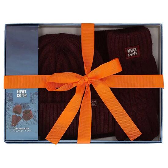 Coffret Cadeau Femme - Bonnet + Tour de Cou + Gants - Bordeaux