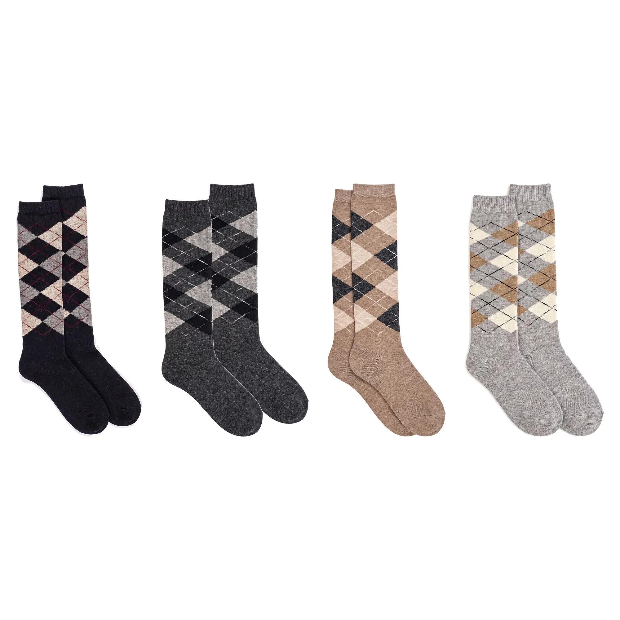 Damen Herren Reiten Wandern Kniestrümpfe mit Alpakawolle kariert warm 4er Pack 7/7