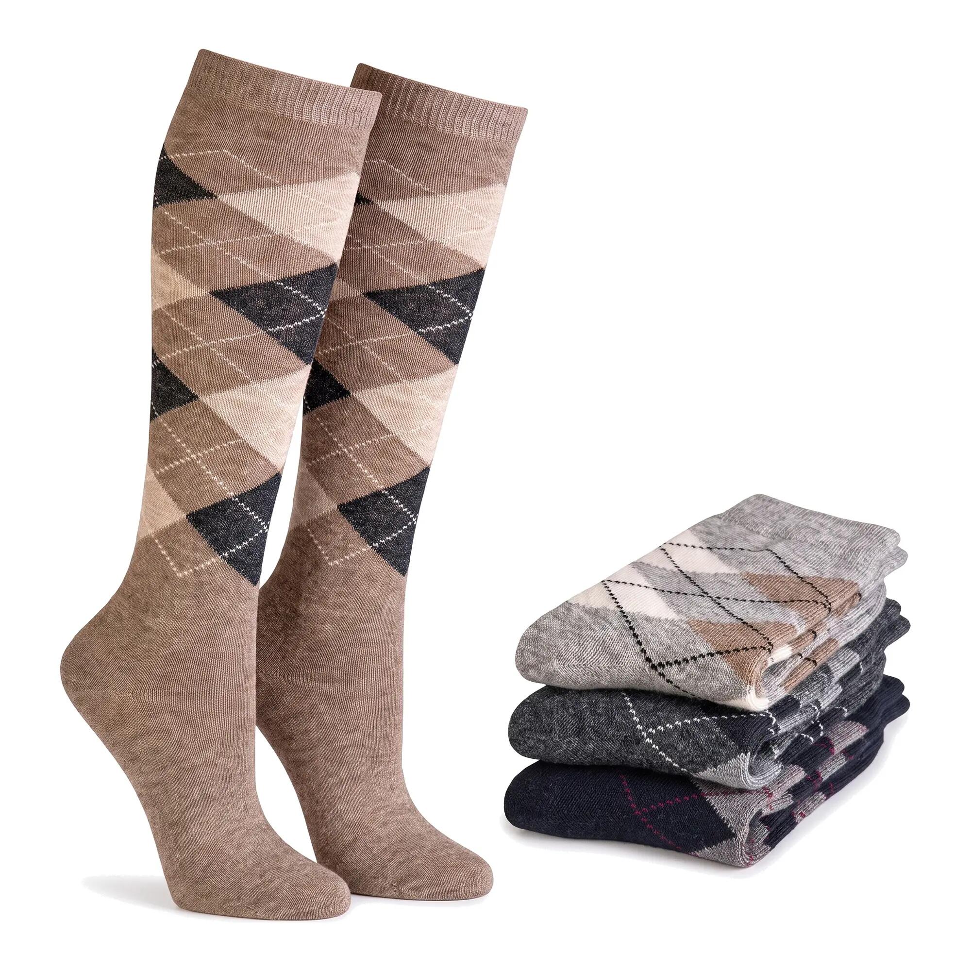 Damen Herren Reiten Wandern Kniestrümpfe mit Alpakawolle kariert warm 4er Pack 3/7