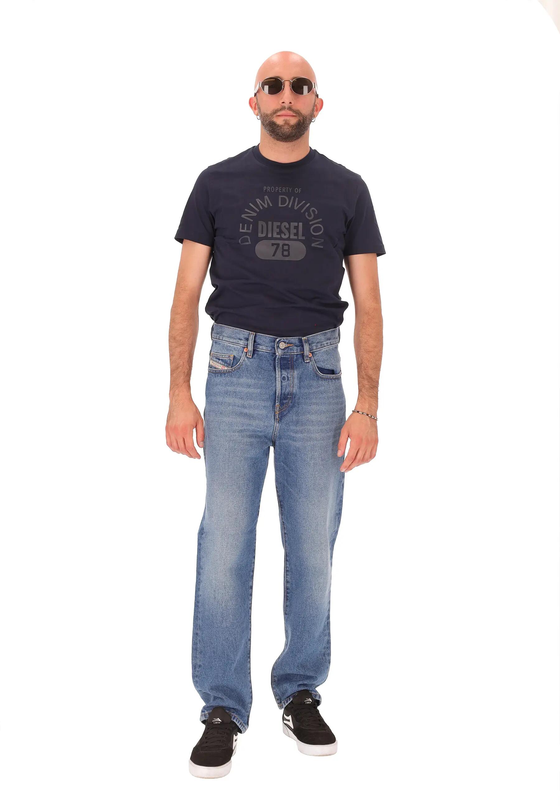 Pantaloni Diesel Albenga Albastru Jeans Barbati - Bumbac Inchidere Fermoar