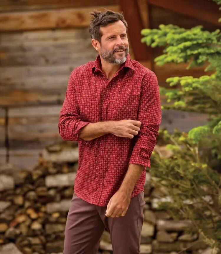 La Chemise Popeline Rouge à Micro-Motifs 5/8
