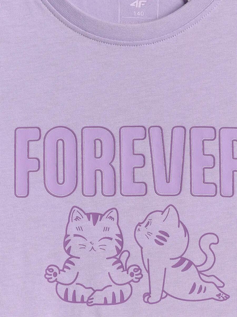 T-shirt regular z nadrukiem dziewczęcy 4F 6/6