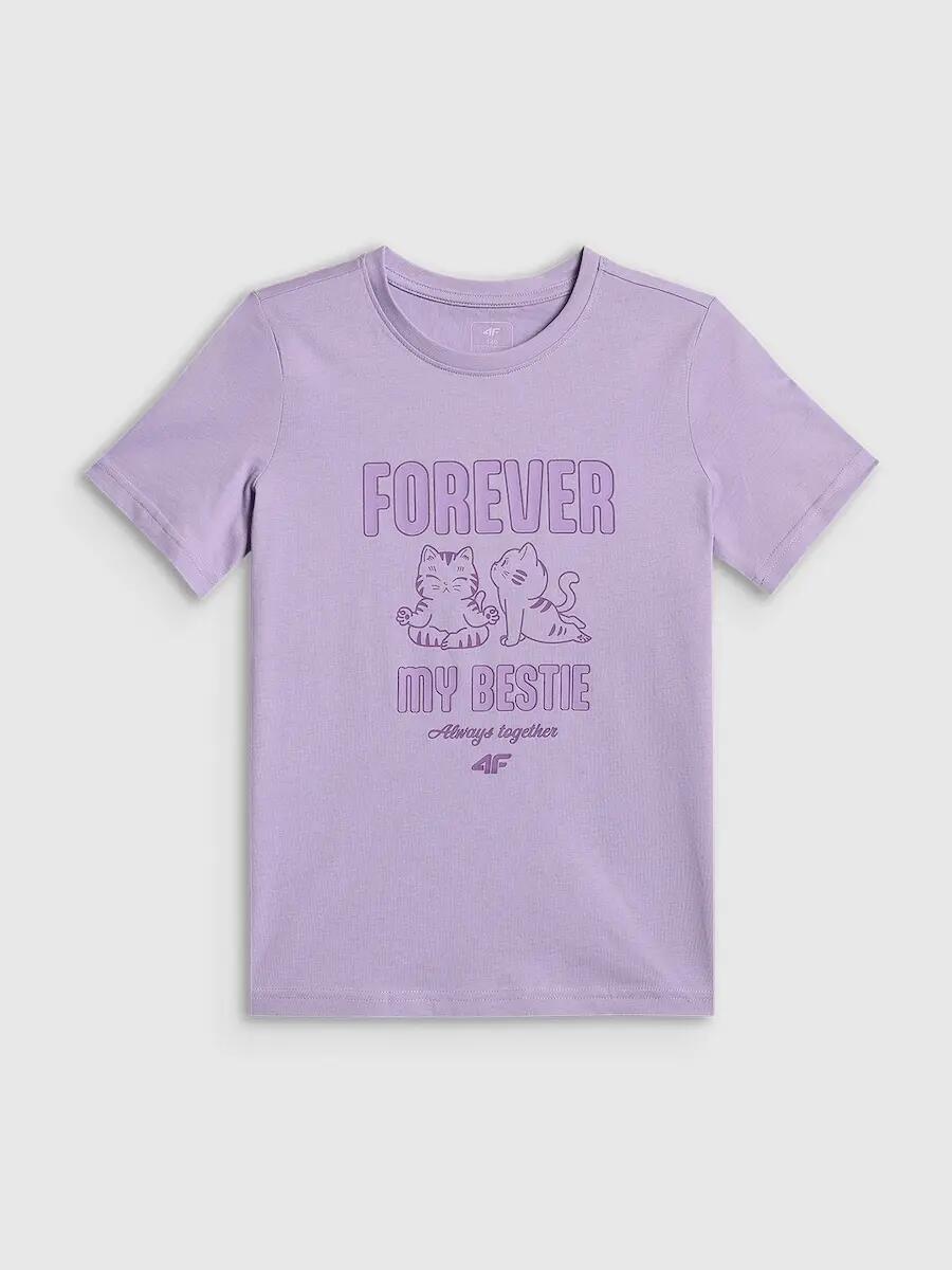 T-shirt regular z nadrukiem dziewczęcy 4F 5/6