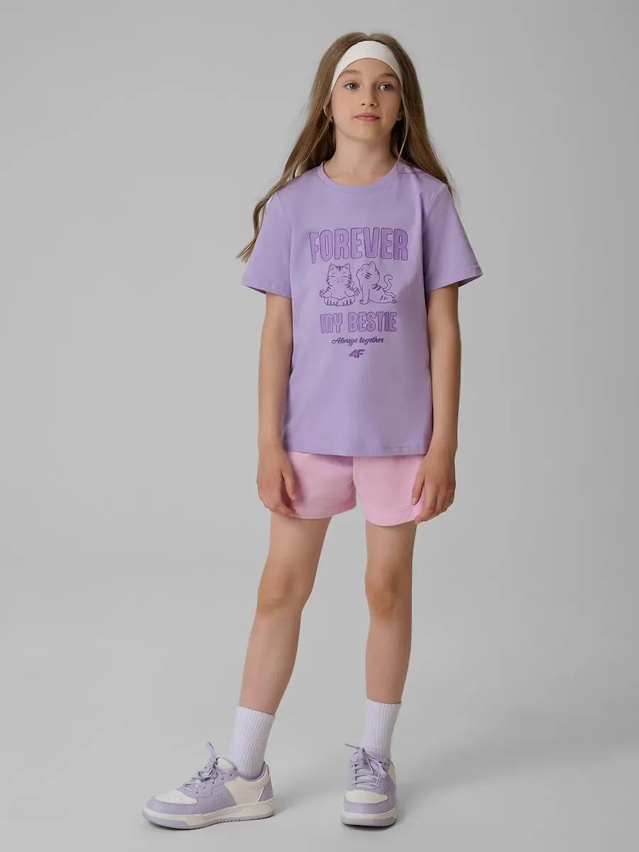 T-shirt regular z nadrukiem dziewczęcy 4F 4/6