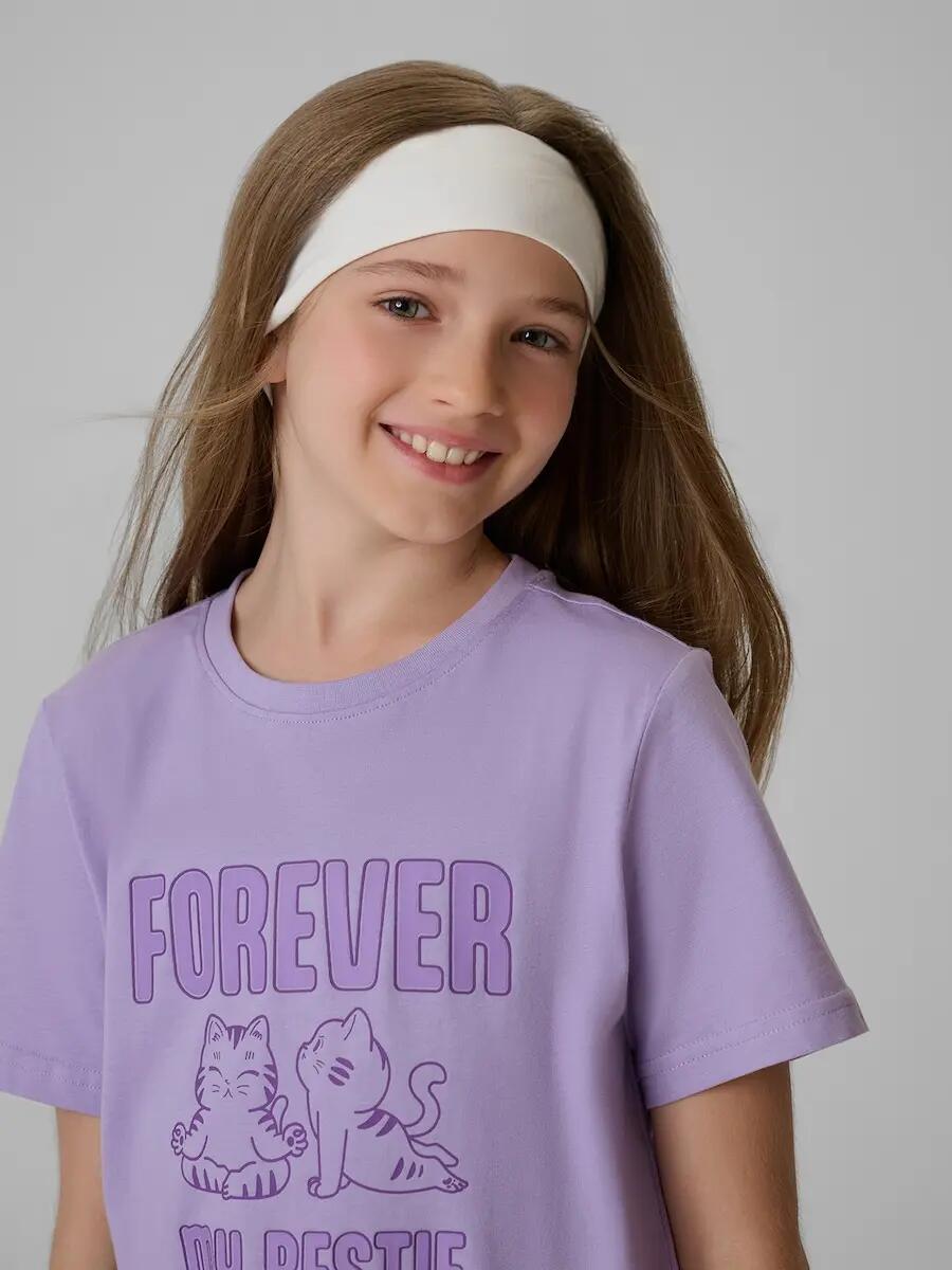 T-shirt regular z nadrukiem dziewczęcy 4F 3/6