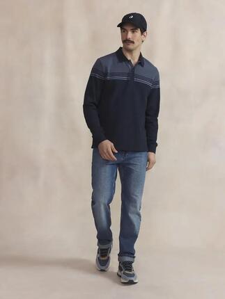 Polo manches longues - Homme - Col boutonné - HIROCPOL - Bleu marine