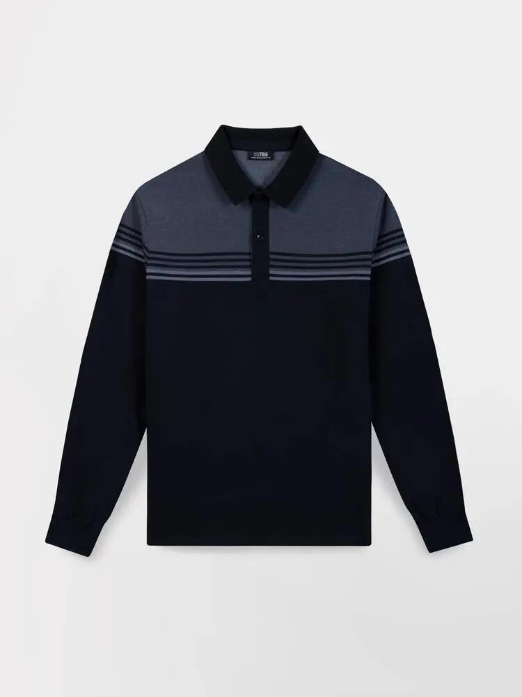Polo - Homme - Manches longues, col boutonné - HIROCPOL - Bleu marine 4/5