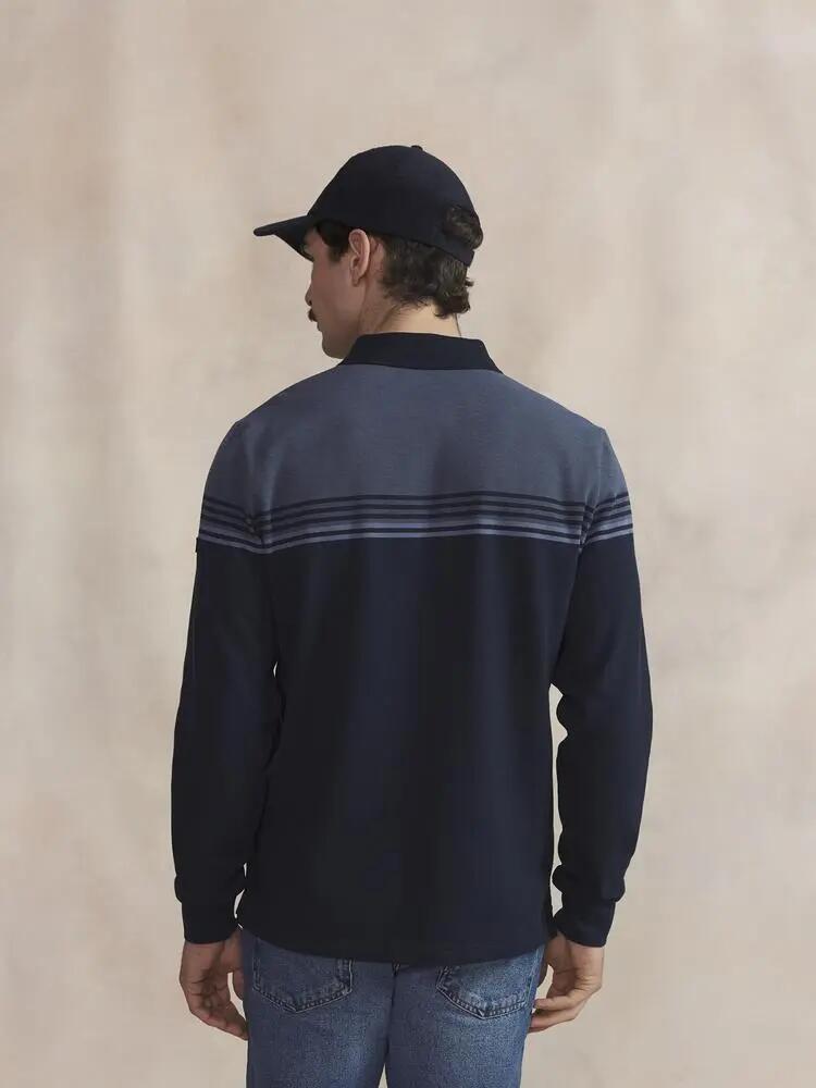 Polo - Homme - Manches longues, col boutonné - HIROCPOL - Bleu marine 3/5