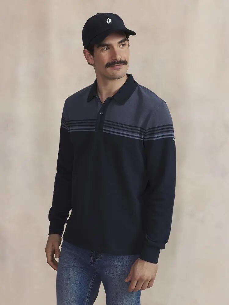 Polo - Homme - Manches longues, col boutonné - HIROCPOL - Bleu marine 2/5