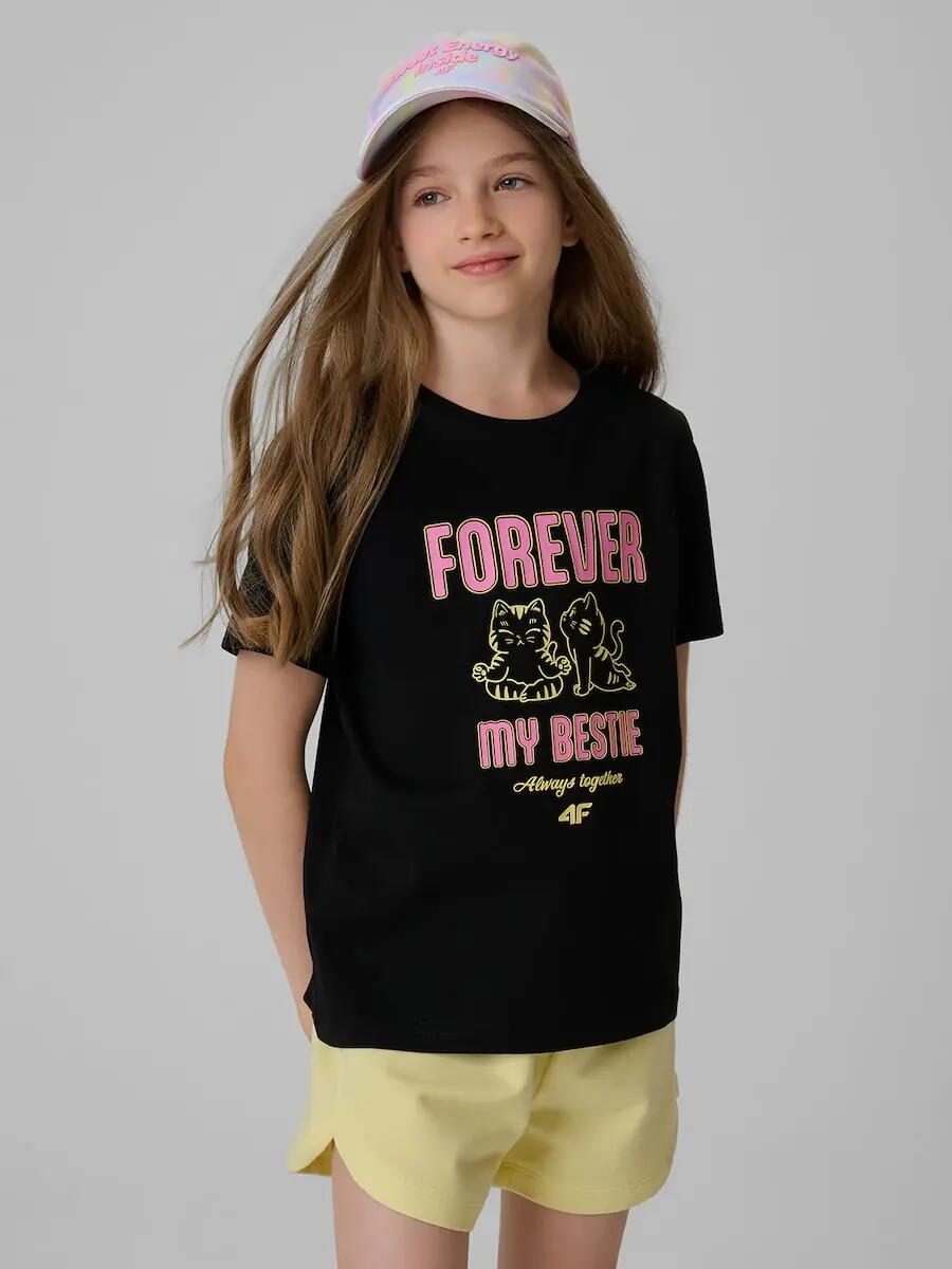 T-shirt regular z nadrukiem dziewczęcy 4F 1/6