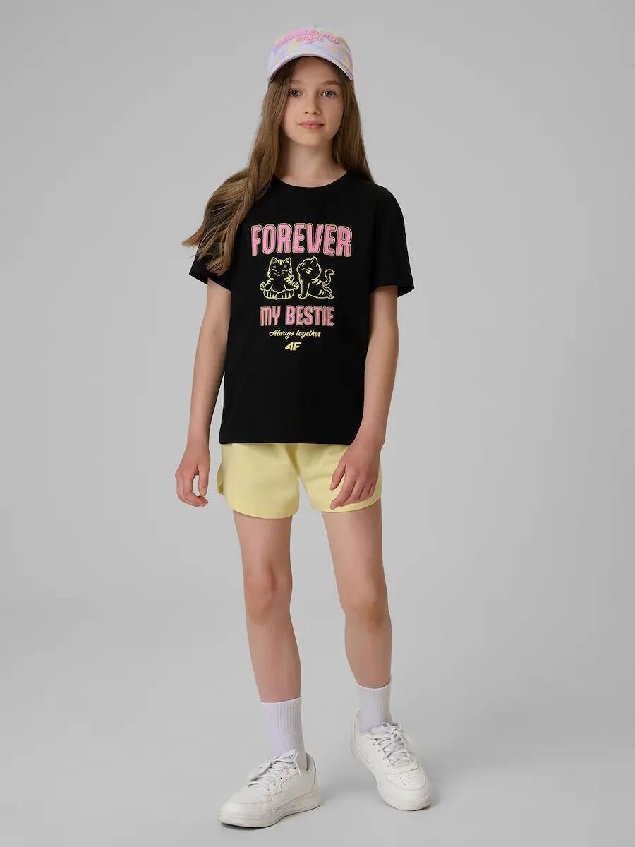 T-shirt regular z nadrukiem dziewczęcy 4F 4/6