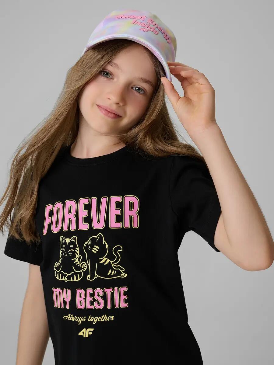 T-shirt regular z nadrukiem dziewczęcy 4F 3/6