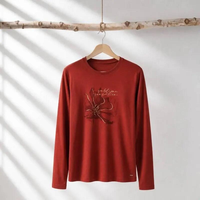Camiseta Deportiva Mujer - Manga larga, Ajuste ceñido - Rojo 3/4