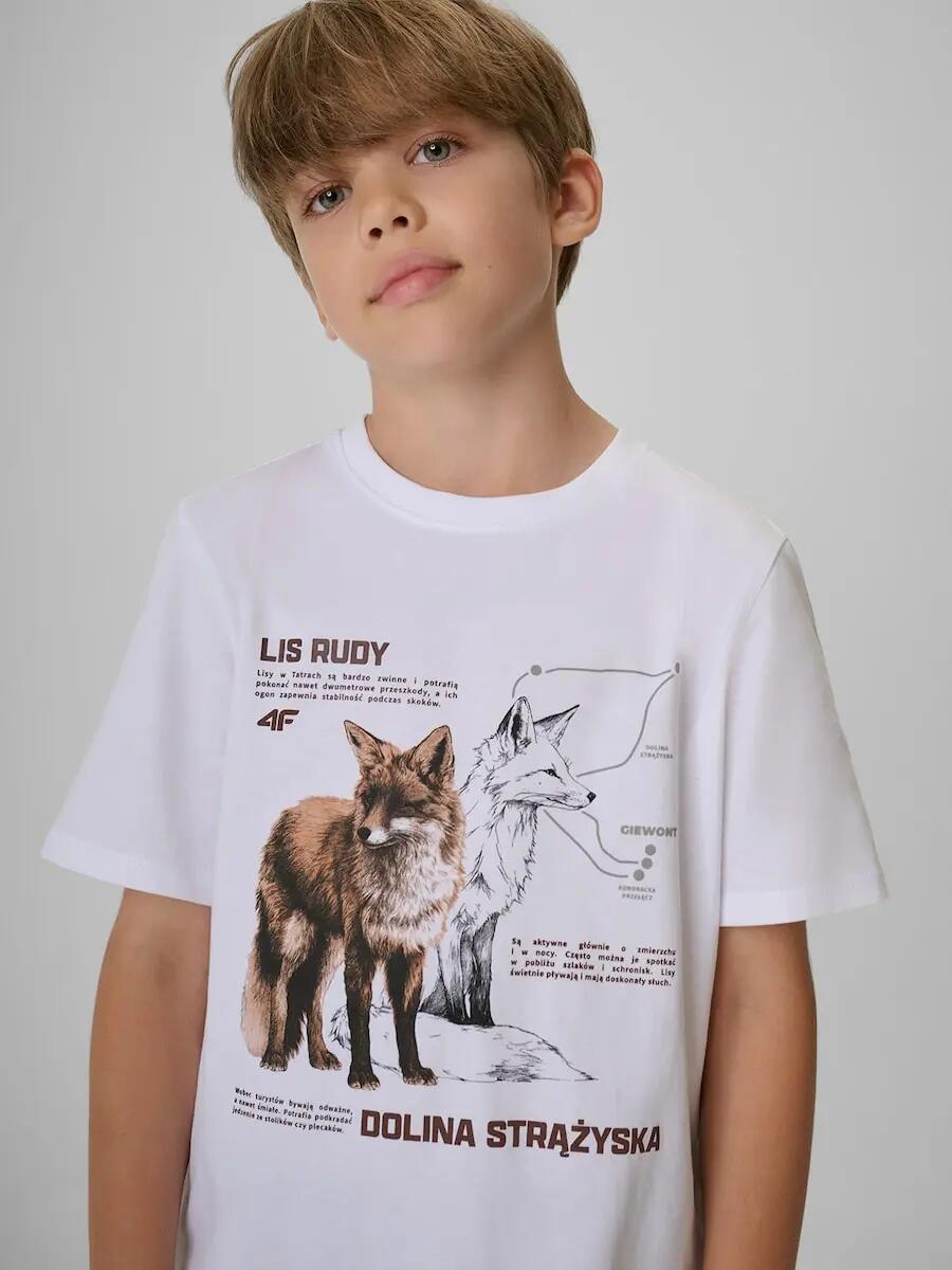 T-shirt regular z nadrukiem chłopięcy 4F 3/6