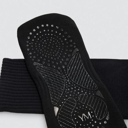 Chaussettes longues femme antidérapantes pour yoga et Pilates, noires