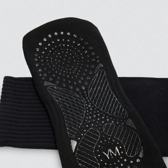 Chaussettes longues femme antidérapantes pour yoga et Pilates, noires