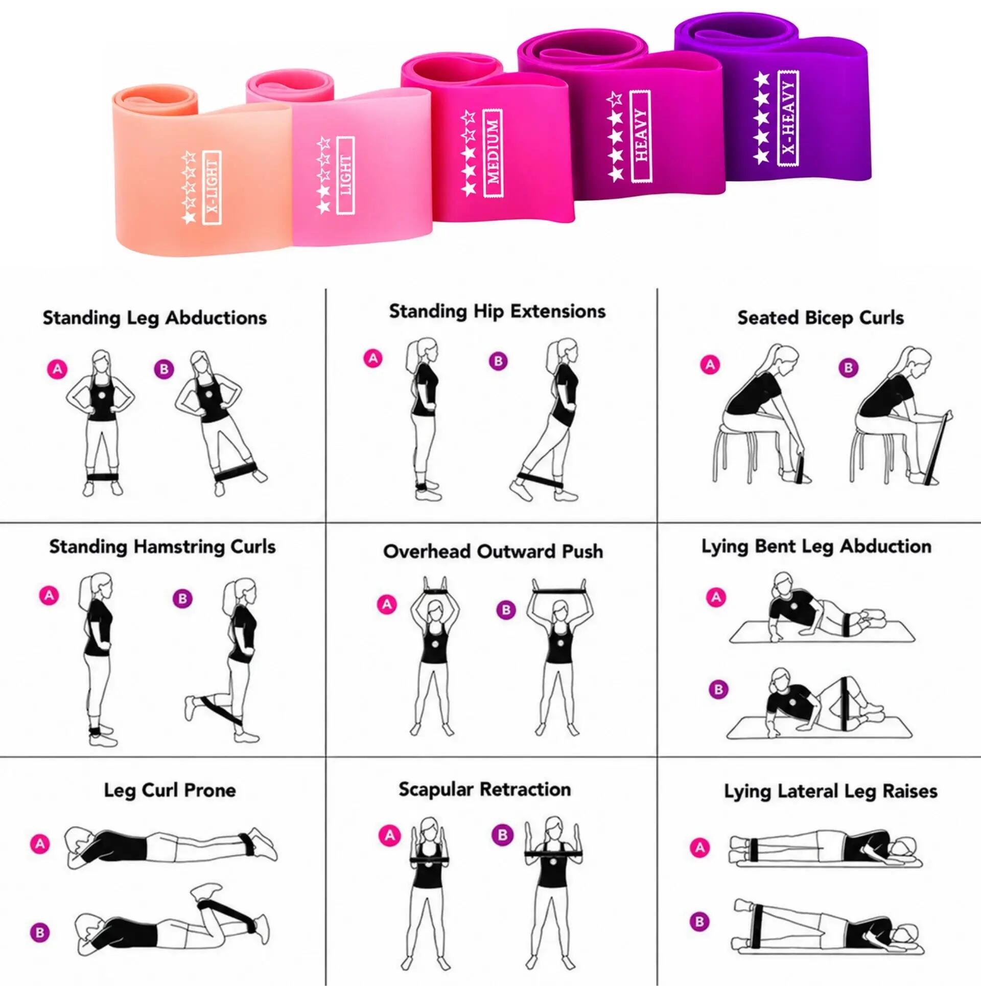 Lot de 5 bandes élastiques fitness TPE - 5 niveaux de résistance - 600 × 50 mm 3/3
