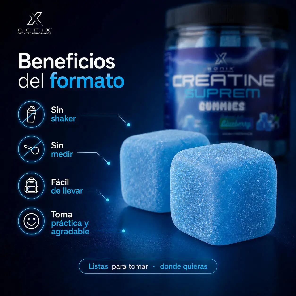 Creatina en gominolas 3 g/dosis Blueberry 60 uds EONIX 4/6