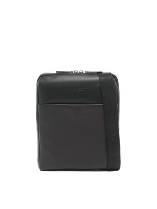 Sac à Bandoulière Homme Cuir Véritable Noir Momo Design Fermeture Éclair