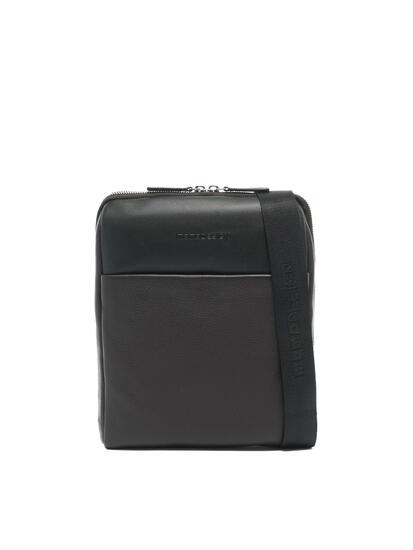 Sac à Bandoulière Homme Cuir Véritable Noir Momo Design Fermeture Éclair