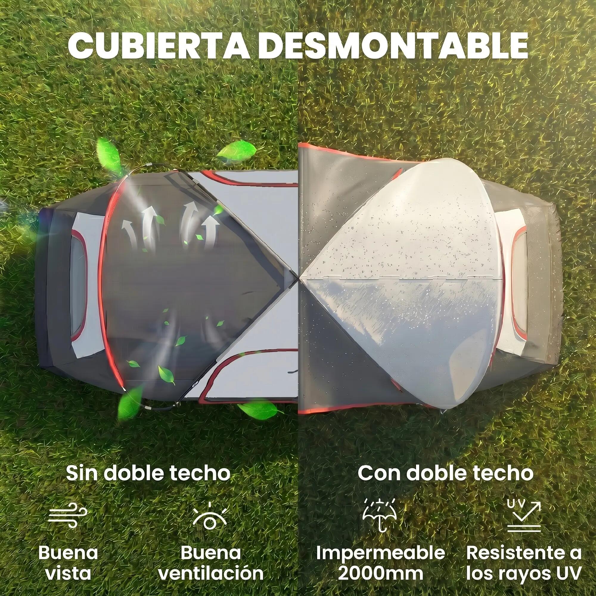 Tente pliable 2 chambres sac étanche randonnée 450x215x180cm grise 6/6
