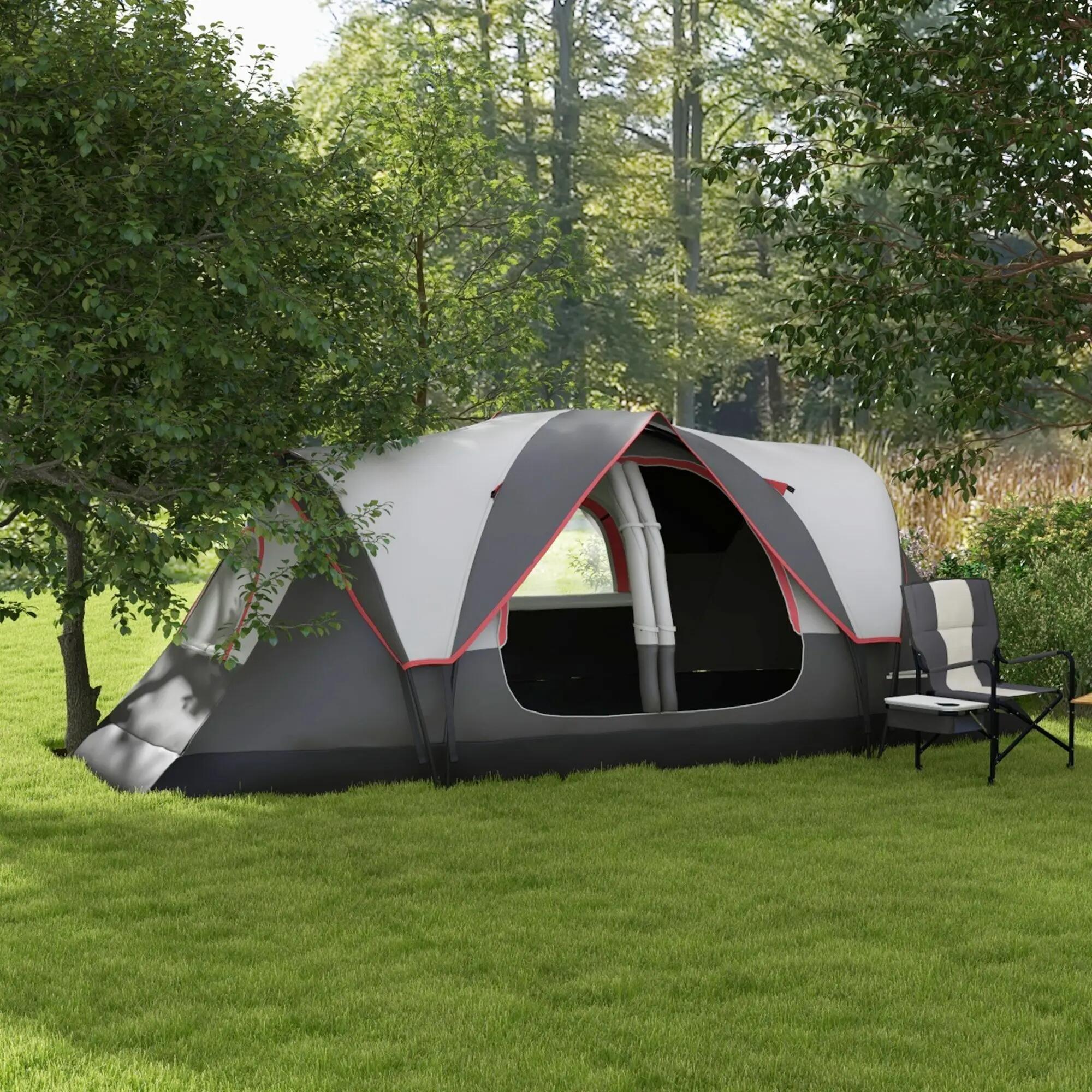Tente pliable 2 chambres sac étanche randonnée 450x215x180cm grise 4/6