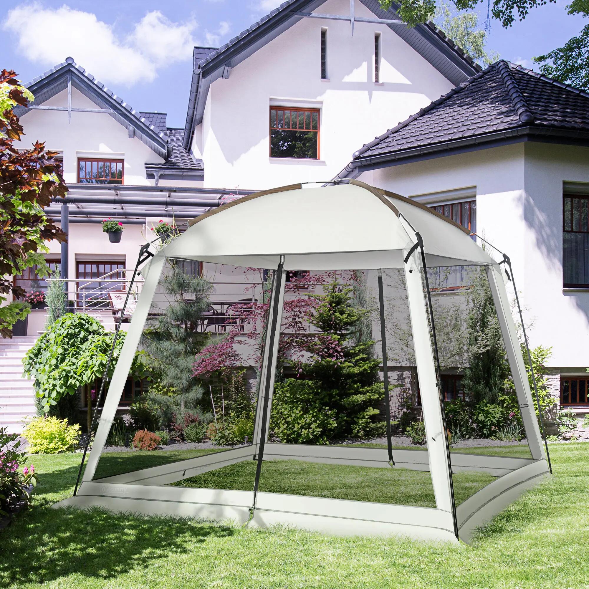 Tente jardin 3x3m 6-8 personnes 4 moustiquaires UV50+ sac blanche 4/6