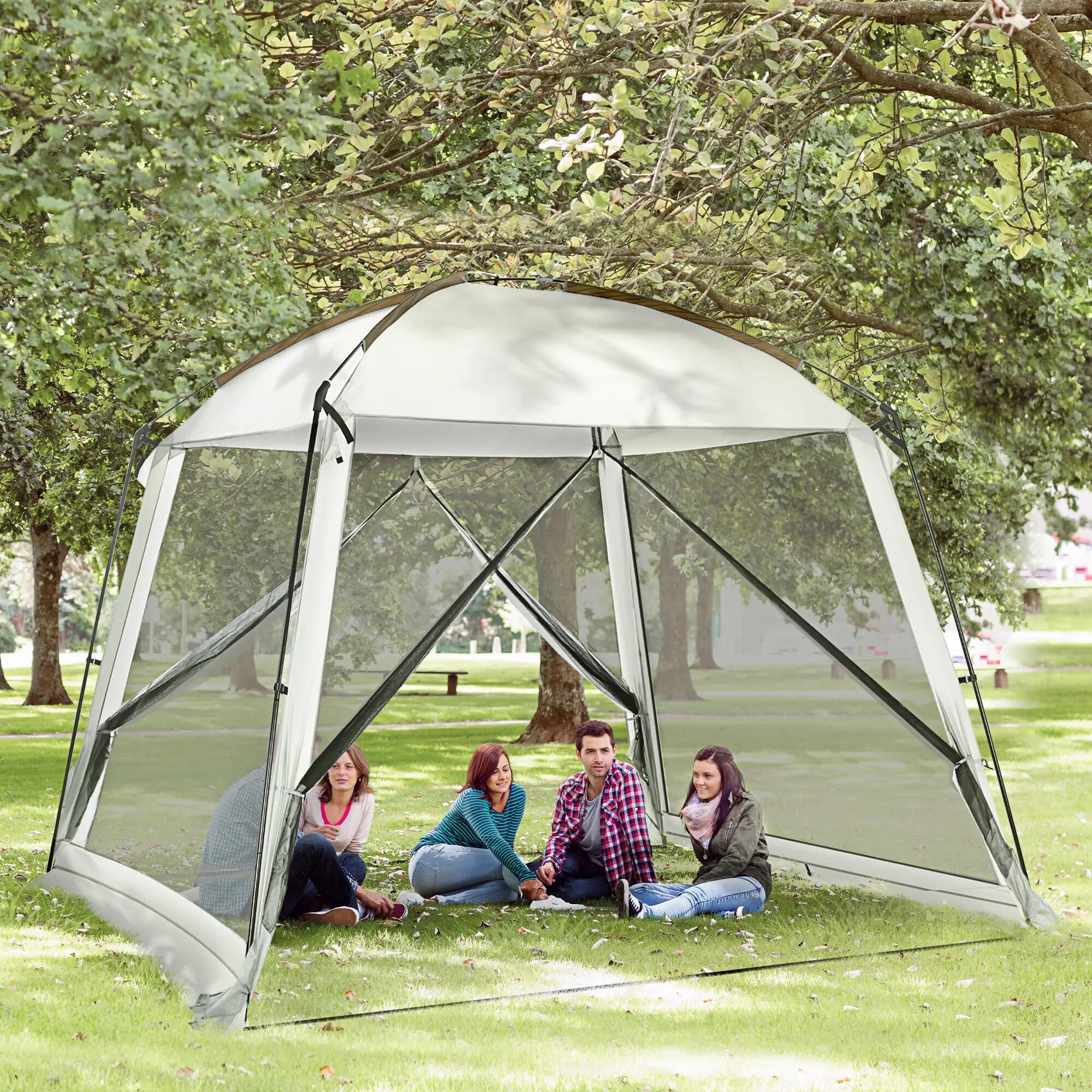 Tente jardin 3x3m 6-8 personnes 4 moustiquaires UV50+ sac blanche 3/6