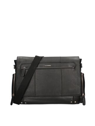 Sac à Bandoulière Homme Momo Design Cuir Véritable Noir Fermeture Éclair
