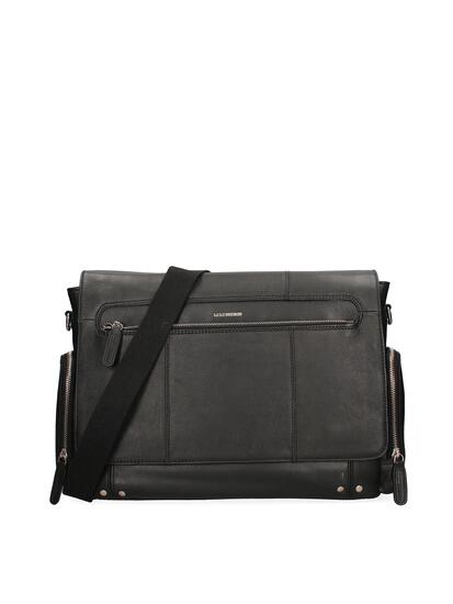 Sac à Bandoulière Homme Momo Design Cuir Véritable Noir Fermeture Éclair