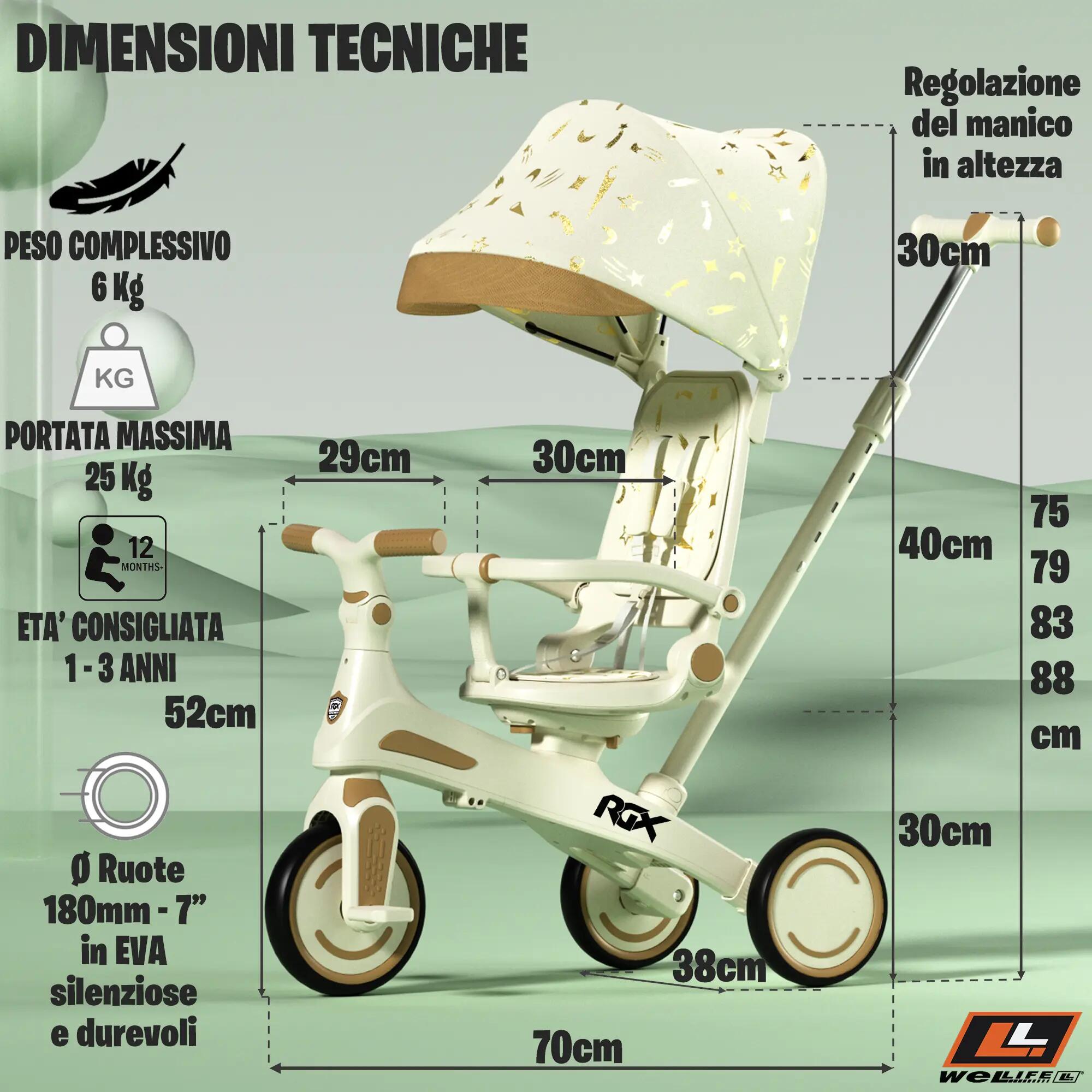 Triciclo Evolutivo 5 in 1 Bambini 1-3 Anni RGX EVO 8/9